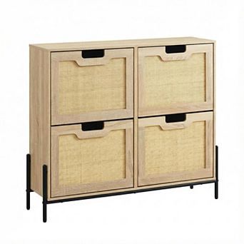 ANIXOL Shoe Cabinet with 4 Flip Doors, 2 Drawers & Rattan Front