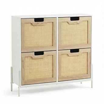 ANIXOL Shoe Cabinet with 4 Flip Doors, 2 Drawers & Rattan Front