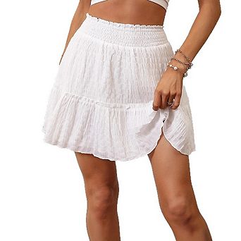 Women's Summer High Waist Shirred Ruffle Skirt Swing Casual Beach Aline Boho Mini Skirt