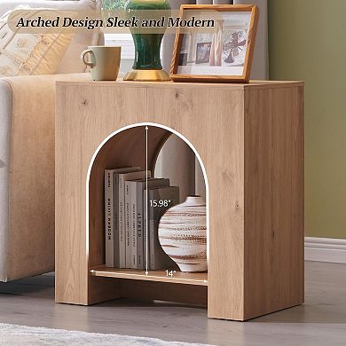 22" Arched Nightstand with Type-C Charging Station USB Outlet Open Shelf