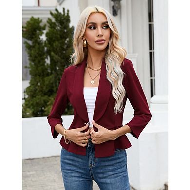 Womens Casual Business 3/4 Sleeve Open Front Lightweight Work Blazer
