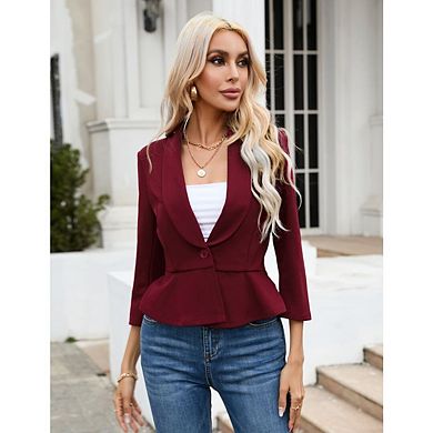 Womens Casual Business 3/4 Sleeve Open Front Lightweight Work Blazer