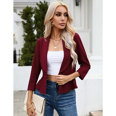 Womens Casual Business 3/4 Sleeve Open Front Lightweight Work Blazer