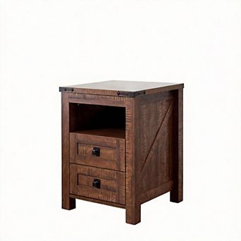 18" Farmhouse Nightstand Charging Station 2-Drawers Open Shelf