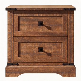 24" Farmhouse Nightstand Charging Station 2-Drawer Rustic Bedside Table