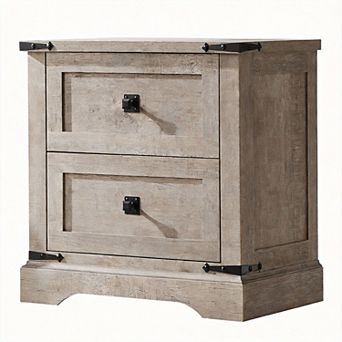 24" Farmhouse Nightstand Charging Station 2-Drawer Rustic Bedside Table