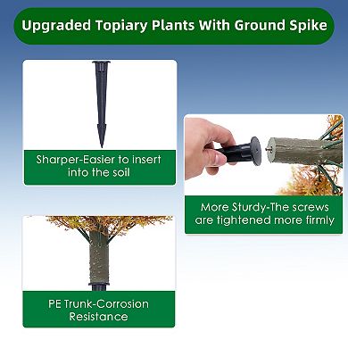 2pcs Artificial Topiary Trees Outdoor,Faux Outdoor Shrubs,UV Resistant Fake Shrubs with Ground Spike