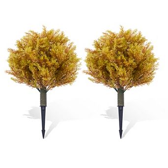 2 pc Artificial Topiary Trees Outdoor,Faux Outdoor Shrubs,UV Resistant Fake Shrubs with Ground Spike