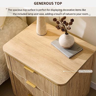 23.6" Mid Century Fluted Nightstand 3 Drawer Bedside End Table