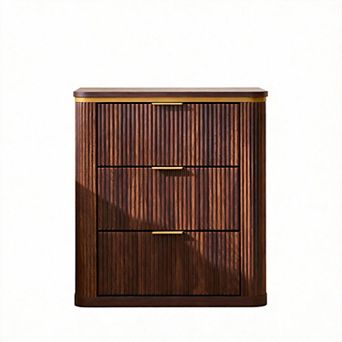 23.6" Mid Century Fluted Nightstand 3 Drawer Bedside End Table