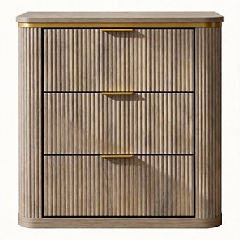 23.6" Mid Century Fluted Nightstand 3 Drawer Bedside End Table