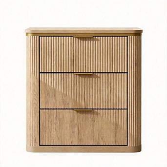 23.6" Mid Century Fluted Nightstand 3 Drawer Bedside End Table