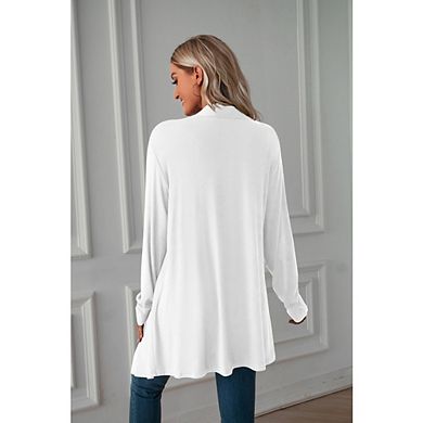 Womens Open Front Cardigan Long Sleeve Asymmetrical Hem Casual Duster with Pocket for Lounge Office