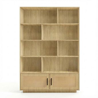 ANIXOL 5 tier Boho Bookcase with Rattan Doors