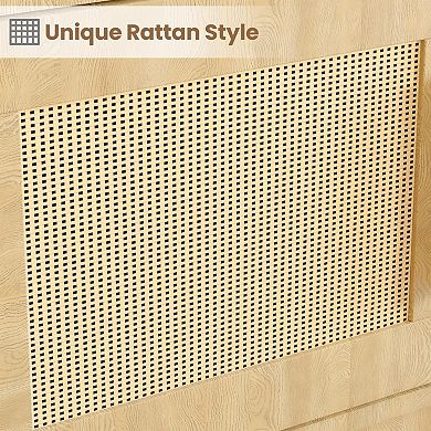 ANIXOL 5-Tier Boho Bookcase with Rattan Doors