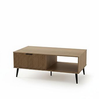 Modern Farmhouse Coffee Table with Storage, 2 tier Wooden Center Table with Sliding Door