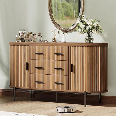 ANIXOL Fluted Sideboard Buffet Cabinet with 6 Drawers & 2 Doors