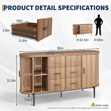 ANIXOL Fluted Sideboard Buffet Cabinet with 6 Drawers & 2 Doors