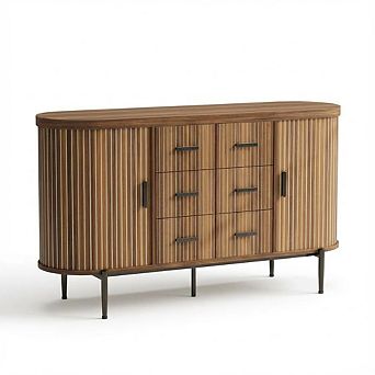 ANIXOL Fluted Sideboard Buffet Cabinet with 6 Drawers & 2 Doors