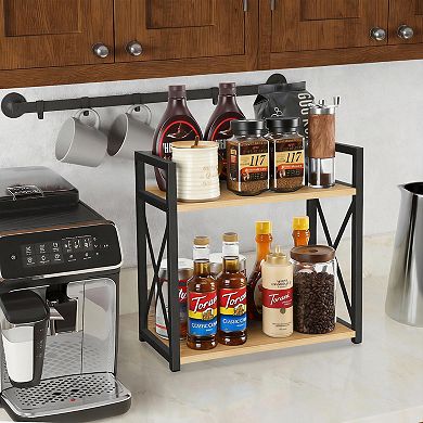 Countertop 2-Tier Coffee Station Organizer for Mugs Cups Syrup