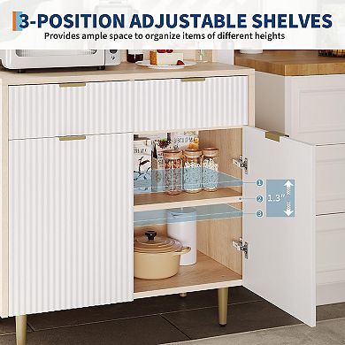Fluted Sideboard Buffet Cabinet with Storage, Coffee Bar Cabinet with Adjustable Shelves & Drawers