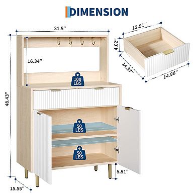 Fluted Sideboard Buffet Cabinet with Storage, Coffee Bar Cabinet with Adjustable Shelves & Drawers