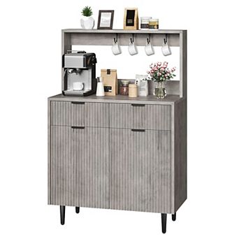 Fluted Sideboard Buffet Cabinet with Storage, Coffee Bar Cabinet with Adjustable Shelves & Drawers