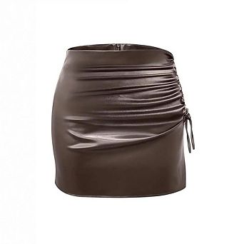 Women Pu Leather Mini Skirts Split High Waist Short A Line Y2k Club Party Fall Skirt
