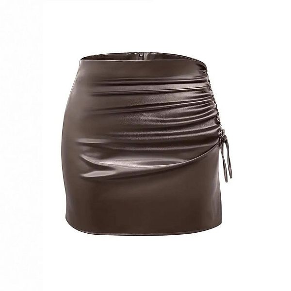 Women Pu Leather Mini Skirts Split High Waist Short A Line Y2k