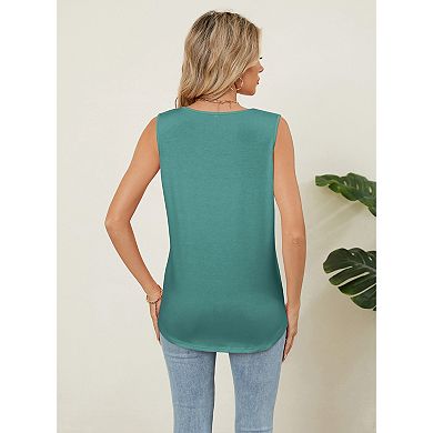 Womens Tank Tops Summer Casual Sleeveless Vest Loose Flowy Crewneck Basic Tees Tops
