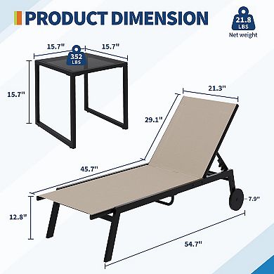 ANIXOL 3-Piece Patio Chaise Lounge Set with Table