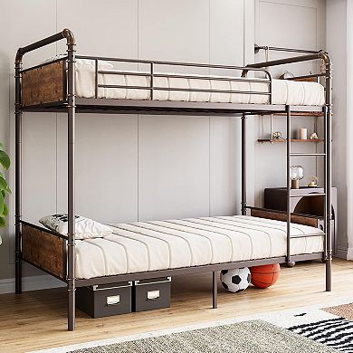 Convertible Metal Bunk Bed with Safety Rails, Heavy Duty Industrial Frame to Two Twin Beds