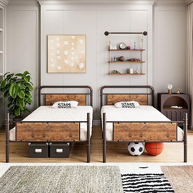 Convertible Metal Bunk Bed with Safety Rails, Heavy Duty Industrial Frame to Two Twin Beds