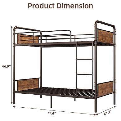 Convertible Metal Bunk Bed with Safety Rails, Heavy Duty Industrial Frame to Two Twin Beds