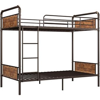 Convertible Metal Bunk Bed with Safety Rails, Heavy Duty Industrial Frame to Two Twin Beds