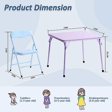 Homy Casa Kids Folding Dining Table and Chairs Set with Metal Frame