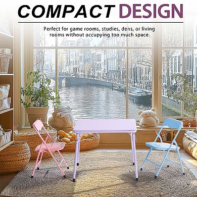 Homy Casa Kids Folding Dining Table and Chairs Set with Metal Frame
