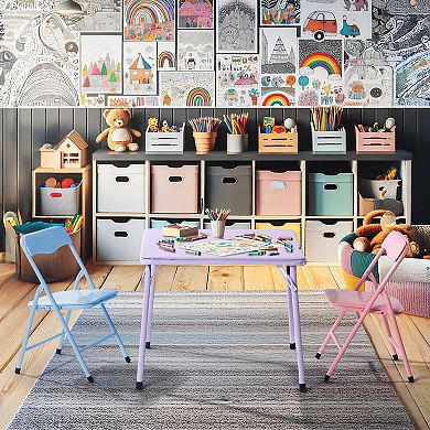 Homy Casa Kids Folding Dining Table and Chairs Set with Metal Frame