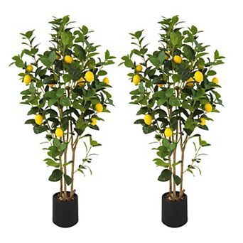 Artificial Lemon Tree,5ft Floor Faux Lemon Plastic Plant in White Pot,Fake Lemon Fruit Silk Tree