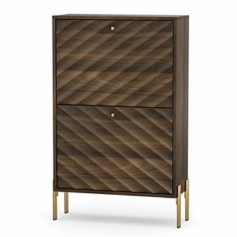 Homy Casa 23.6" Walnut Shoe Cabinet with Metal Legs, Mid-Century Flip Drawer Storage