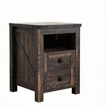 Charging Nightstand 2-Drawer End Table