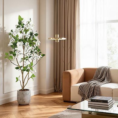 Artificial Flower Tree with White Planter, Faux Plants Artificial Trees with White Flower