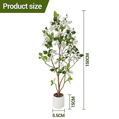 Artificial Flower Tree with White Planter, Faux Plants Artificial Trees with White Flower