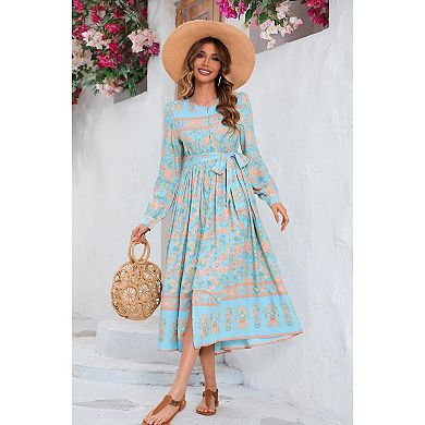 Women’s Floral Button-Down Flowy Midi Dress