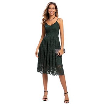 Women’s V Neck Spaghetti Strap Lace Formal Dress