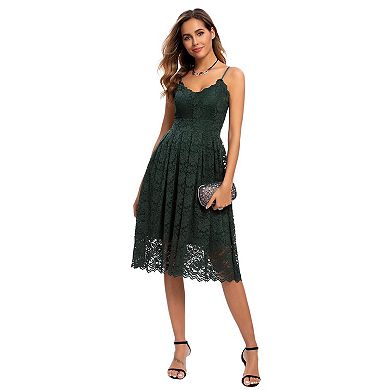 Women’s V Neck Spaghetti Strap Lace Formal Dress