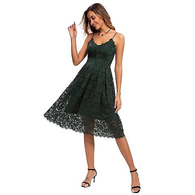 Women’s V Neck Spaghetti Strap Lace Formal Dress