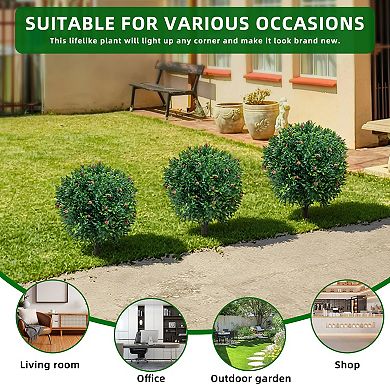 2pcs Artificial Olive Topiary Trees with Fruits, PE Leaves & Flowers on Plastic Stems, Metal Stakes