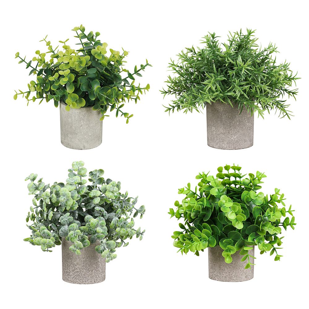 4-Pack Artificial Potted Plants Mini Faux Greenery in Small Pots for ...