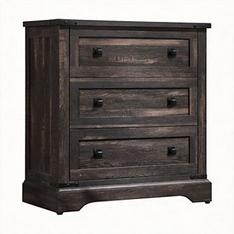 32" Farmhouse Nightstand Charging Station 3-Drawer Bedside Table